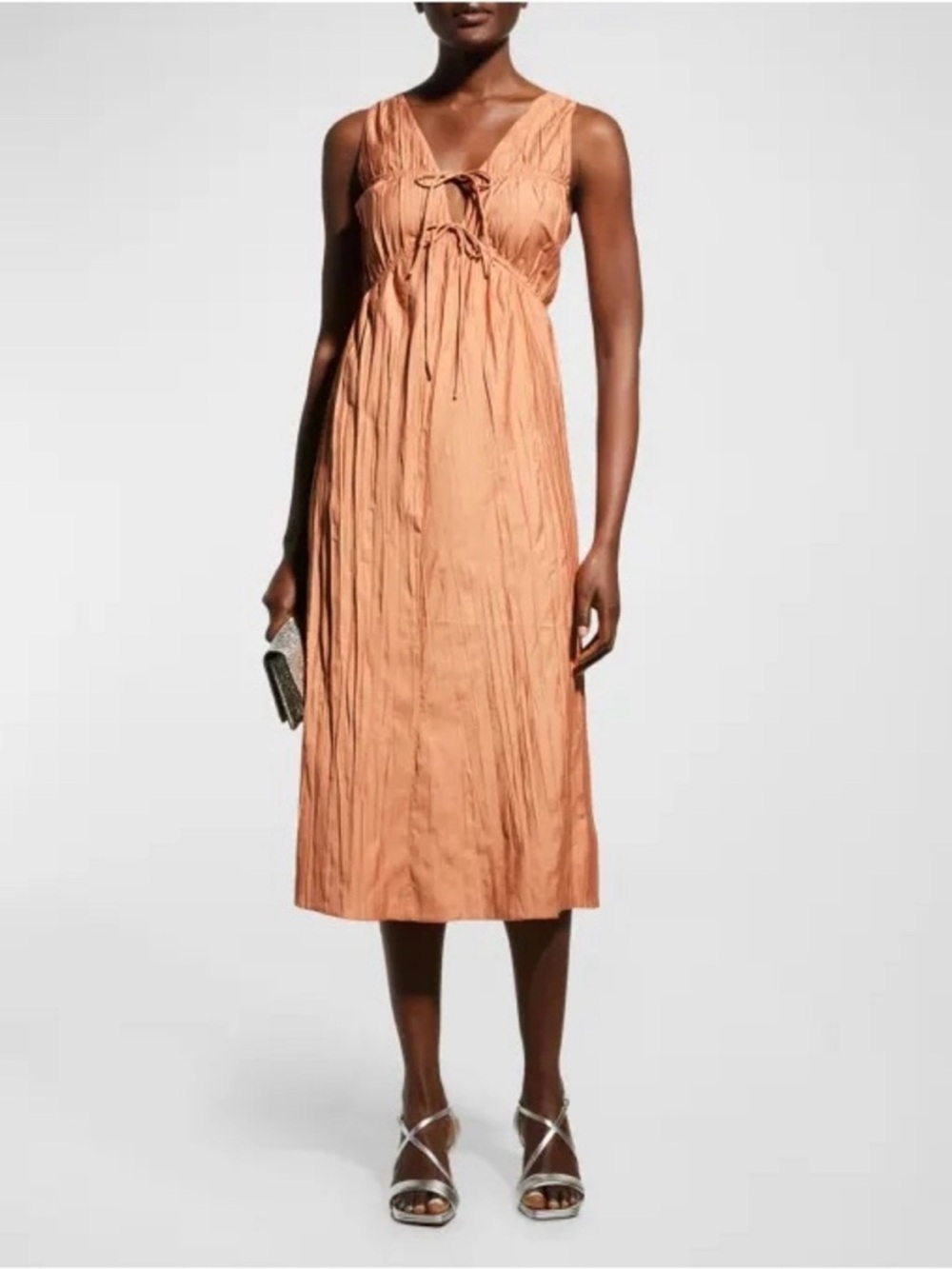 Frame Rust-Colored Pleated Sleeveless Dress Small